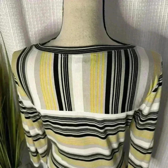 St John Women’s Small Long Sleeve Yellow/Black Striped Tunic Top Scoop Neck - Picture 7 of 12